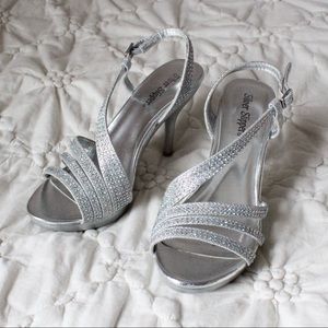 Silver Heels with Iridescent Rhinestones